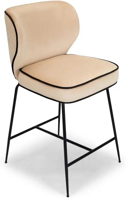 NV GALLERY Tabouret de bar WAYNE - Tabouret de bar, Velours beige & métal noir, H65 Beige / Noir