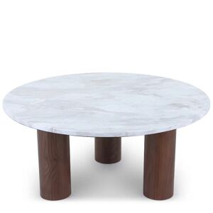 NV GALLERY Table basse ANDREA - Table basse, Marbre blanc waterproof & bois de noyer naturel, Ø85 Blanc / Marron