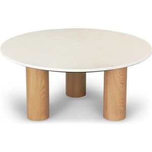 NV GALLERY Table basse ANDREA - Table basse, Marbre beige waterproof & bois naturel, Ø85 Beige / Naturel