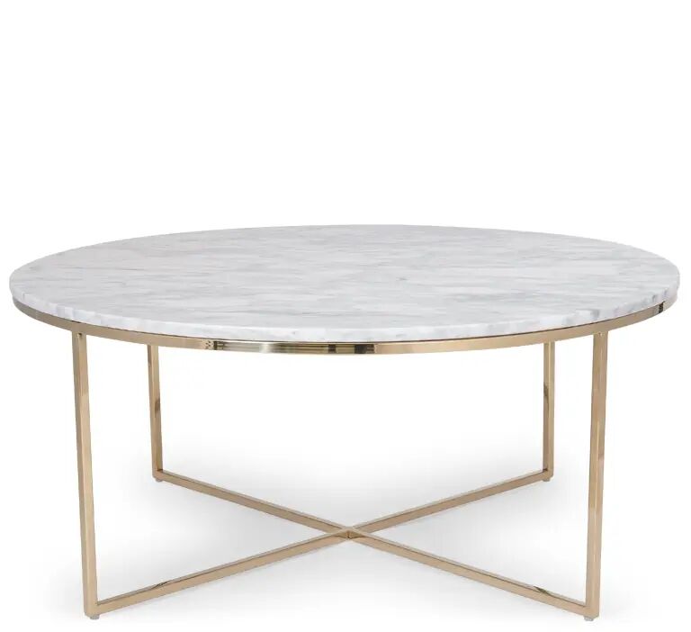 NV GALLERY Table basse en marbre GISELLE - Table basse, Marbre blanc carrera waterproof & métal doré, Ø80 Blanc / Doré