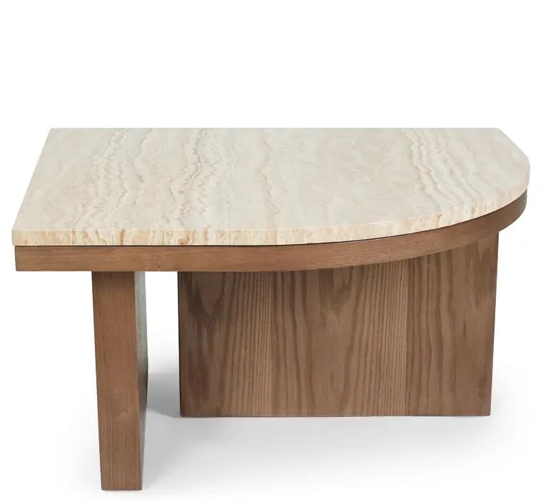 NV GALLERY Table basse HIGHLAND - Table basse, L65, Travertin waterproof & bois de frêne teinte noyer