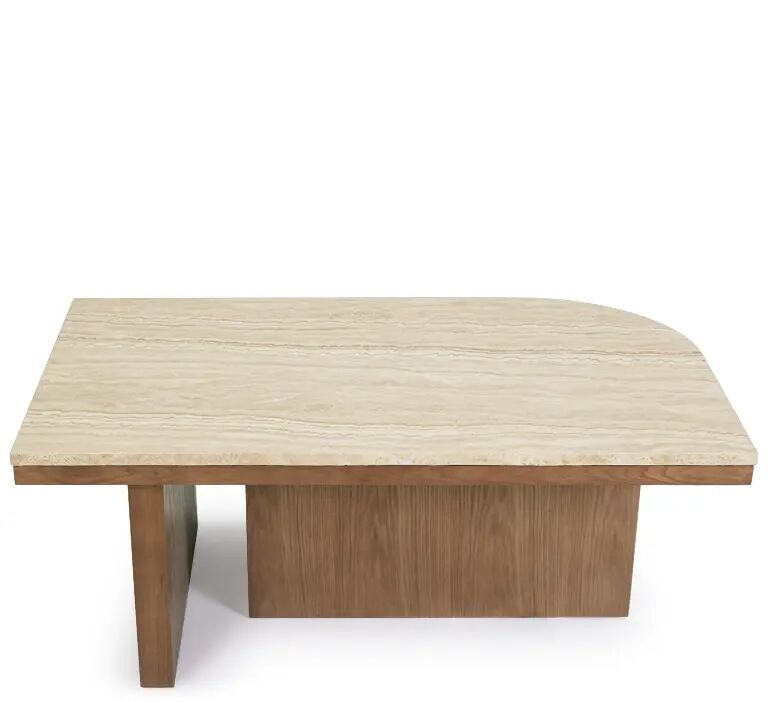 NV GALLERY Table basse HIGHLAND - Table basse, L100, Travertin waterproof & bois de frêne teinte noyer