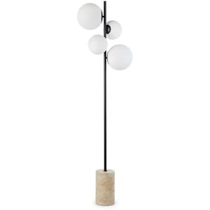 NV GALLERY Lampadaire SKULL - Lampadaire, Spheres blanches, travertin & metal noir, H158 Beige / Noir