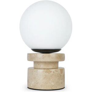 NV GALLERY Lampe de table POLAR - Lampe de table, Sphere blanche & pierre de travertin, H25 Blanc / Naturel