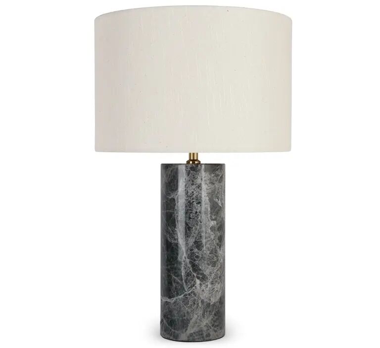 NV GALLERY Lampe de table en marbre GAIA - Lampe de table, Abat-jour lin & marbre gris, H50 Blanc / Gris
