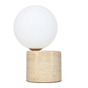 NV GALLERY Lampe de table KNUT - Lampe de table, Sphère blanche & pierre de travertin, H26 Beige / Blanc