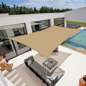 SUNNY INCH ® Voile d'ombrage rectangulaire 280g/m² - 5 x 3 m - Haute densite resistante au vent - Tissu micro-aere - Beige