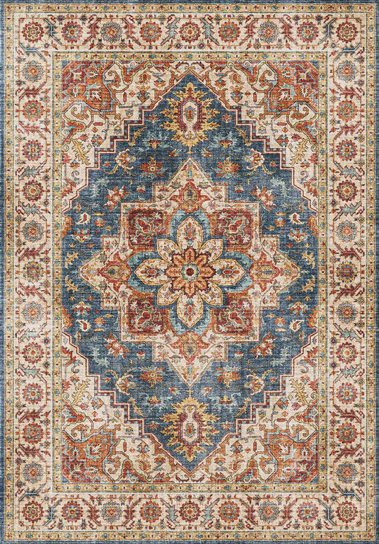 200x290 Tapis doux à motif oriental - Leïla - Marron et bleu