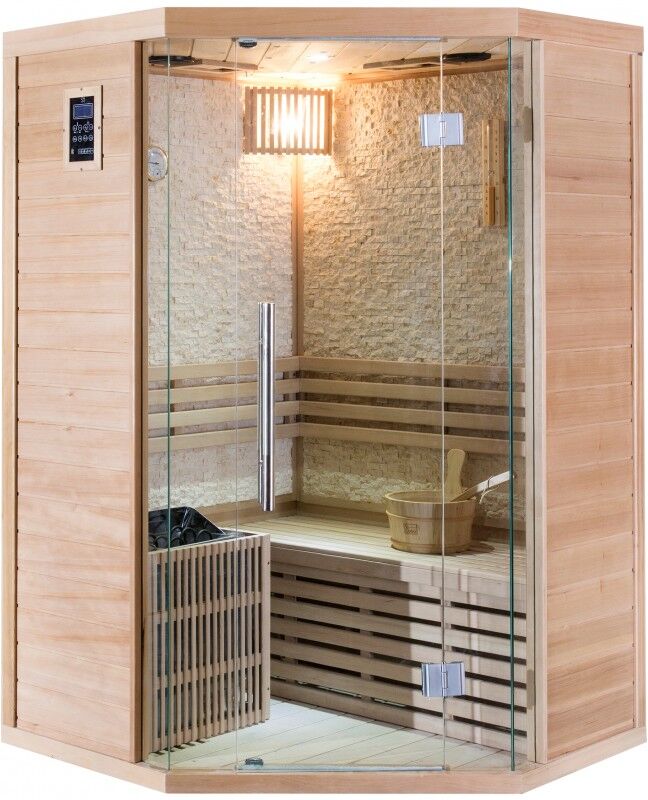 Sauna traditionnel d’angle LUXE 2-3 places SNÖ + poêle SAWO 4500W