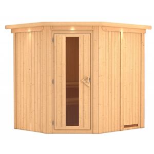Karibu Sauna traditionnel d'angle SIIRIN 4 à 5 places 68mm avec couronne et porte à économie d'énergie KARIBU - Publicité