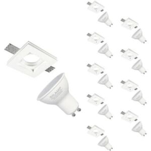 Kit Support Spot GU10 LED Carré Blanc 100x100mm avec Ampoule LED 6W (Pack de 10) - Blanc Neutre 4000K - 5500K - SILAMP