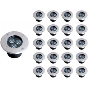 Spot LED Encastrable Exterieur IP65 220V Sol 3W 80° (Pack de 20) - Blanc Neutre 4000K - 5500K - SILAMP