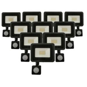 Projecteur LED Exterieur 20W IP65 NOIR avec Detecteur de Mouvement Crepusculaire (Pack de 10) - Blanc Neutre 4000K - 5500K - SILAMP