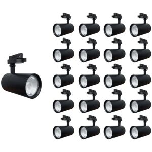 Spot LED sur Rail 30W 80° Compact Monophasé NOIR (Pack de 20) - Blanc Chaud 2300K - 3500K - SILAMP