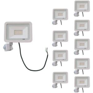 Projecteur LED 30W avec Détecteur de Mouvement Crépusculaire Extra Plat IP65 BLANC (Pack de 10) - Blanc Neutre 4000K - 5500K - SILAMP