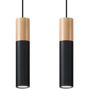 Suspension 2 Lampes Bois Noir pour Ampoules GU10 - SILAMP