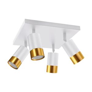 Plafonnier 4 Spots Orientables Carre BLANC et OR pour Ampoule GU10 - SILAMP