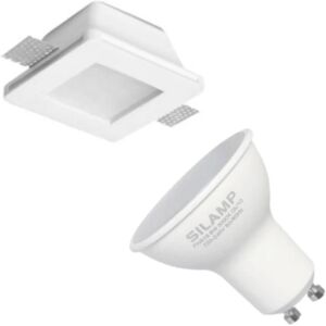 Kit Support Spot GU10 LED Carre Blanc Ø120mm + vitre opaque avec Ampoule LED 6W - Blanc Neutre 4000K - 5500K - SILAMP