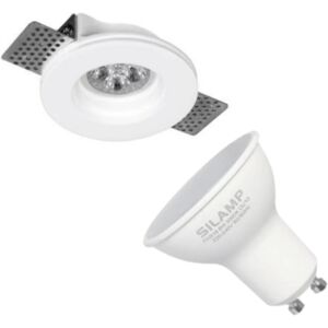 Kit Support Spot GU10 LED Rond Blanc Ø100mm avec Ampoule LED 6W - Blanc Neutre 4000K - 5500K - SILAMP