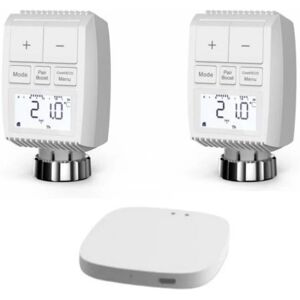 Kit de 2 Tetes Thermostatiques Connectees Universelle avec Ecran LCD + Passerelle ZigBee - SILAMP