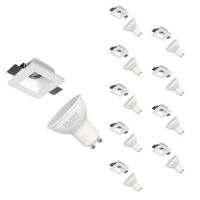 Kit Support Spot GU10 LED Carré Blanc 120x120mm avec Ampoule LED 6W (Pack de 10) – Blanc Neutre 4000K – 5500K – SILAMP