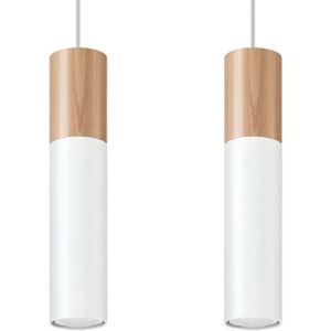 Suspension 2 Lampes Bois Blanc pour Ampoules GU10 - SILAMP