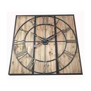 Conforama Horloge en 3 panneaux LOFT coloris bois/ noir