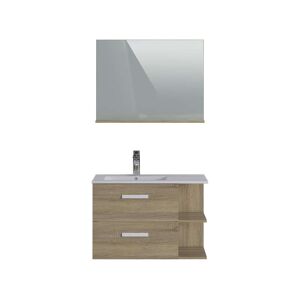 Conforama Ensemble meuble + vasque + miroir CIGALE coloris chêne clair