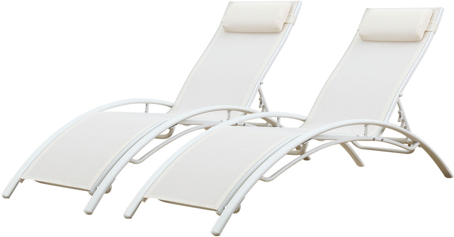 Happy Garden Transat en textilène GALAPAGOS - lot de 2 - textilène blanc/structure blanche Happy Garden Transat en textilène GALAPAGOS - lot de 2 - textilène blanc/structure blanche