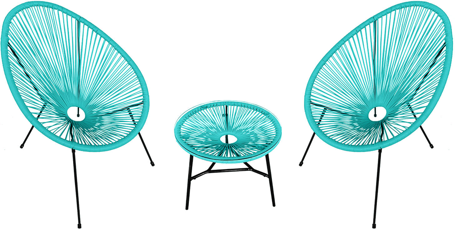 Happy Garden Ensemble de 2 fauteuils œuf + table ACAPULCO aqua Happy Garden Ensemble de 2 fauteuils œuf + table ACAPULCO aqua