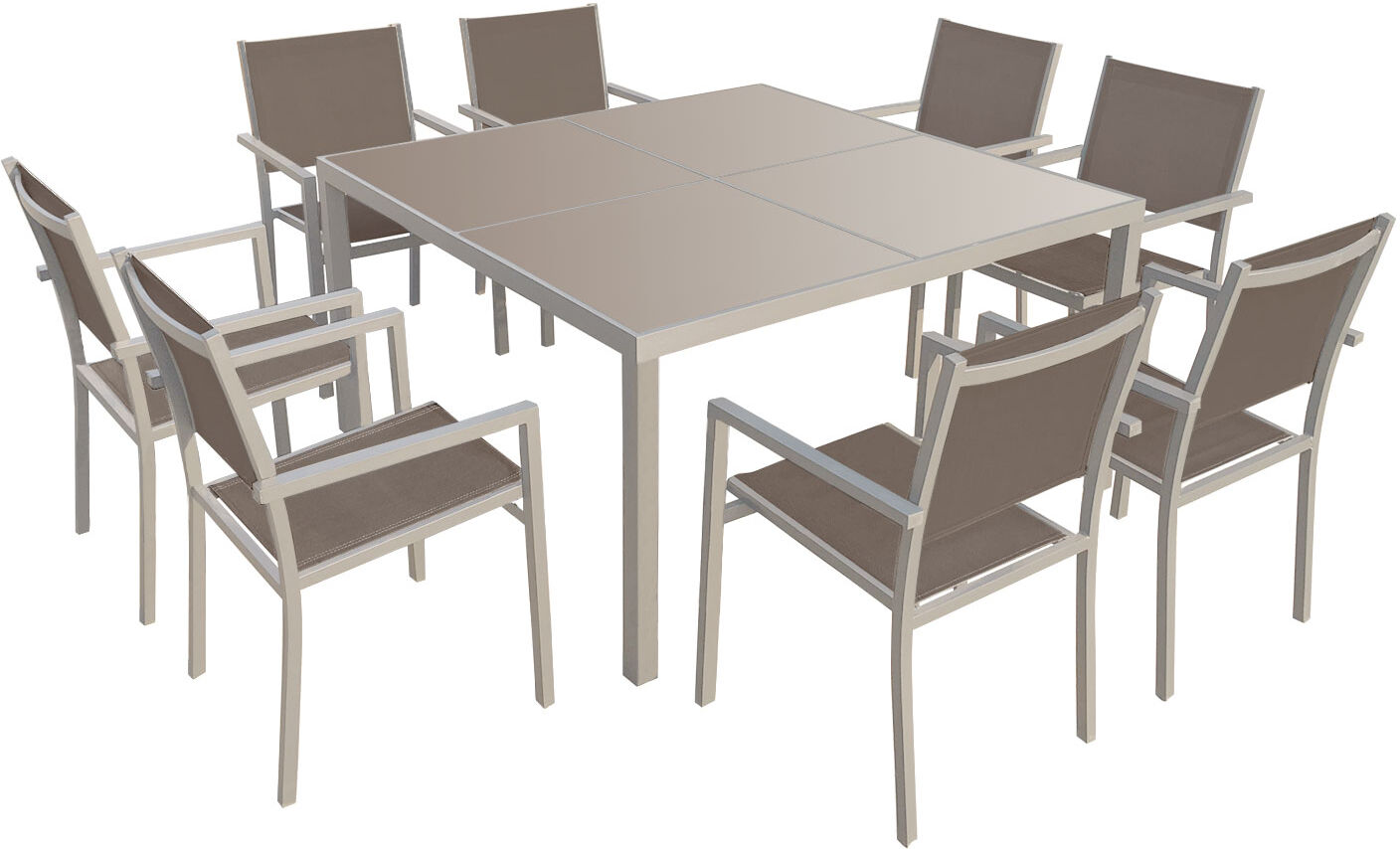 Happy Garden Salon de jardin CAGLIARI en textilène taupe 8 places - aluminium taupe Happy Garden Salon de jardin CAGLIARI en textilène taupe 8 places - aluminium taupe
