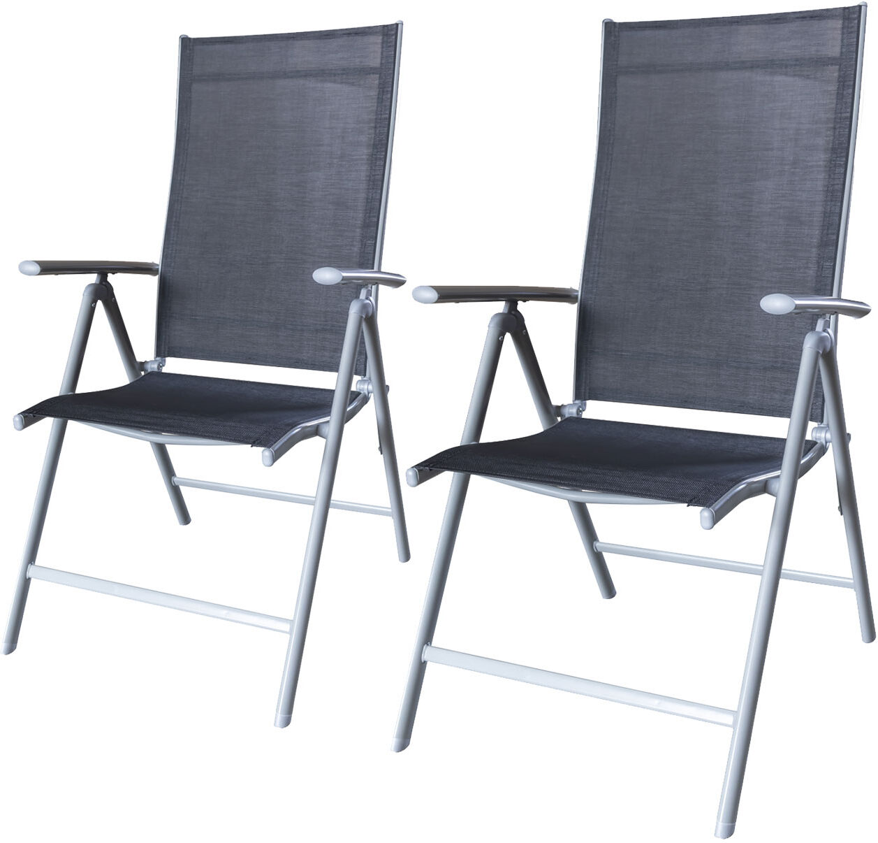 Happy Garden Lot de 2 chaises BORNÉO en textilène noir - structure grise Happy Garden Lot de 2 chaises BORNÉO en textilène noir - structure grise