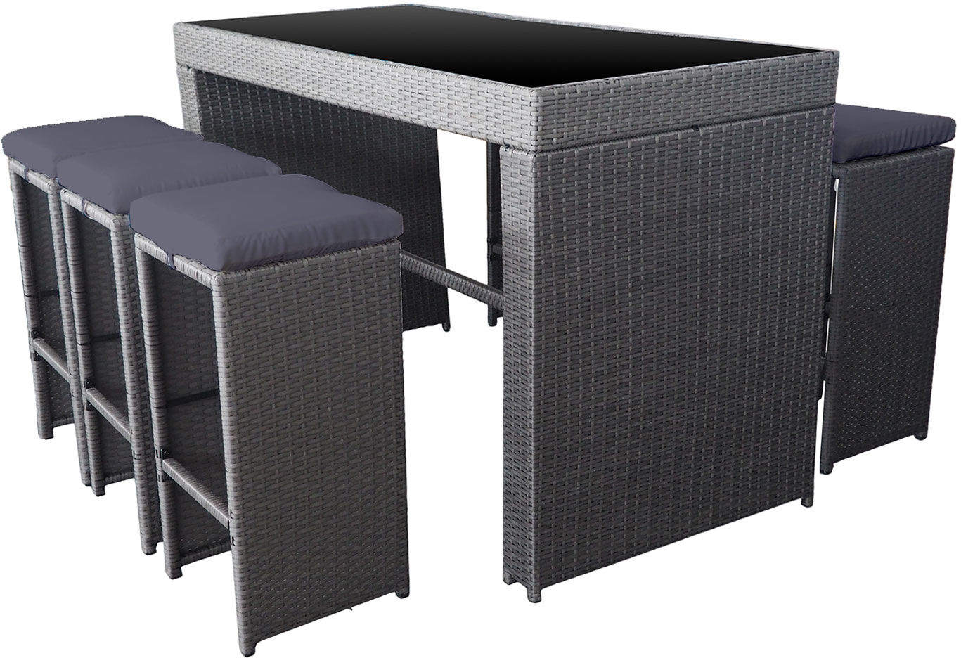 Happy Garden Mange debout PILAT en résine tressée gris 6 places - coussins gris Happy Garden Mange debout PILAT en résine tressée gris 6 places - coussins gris