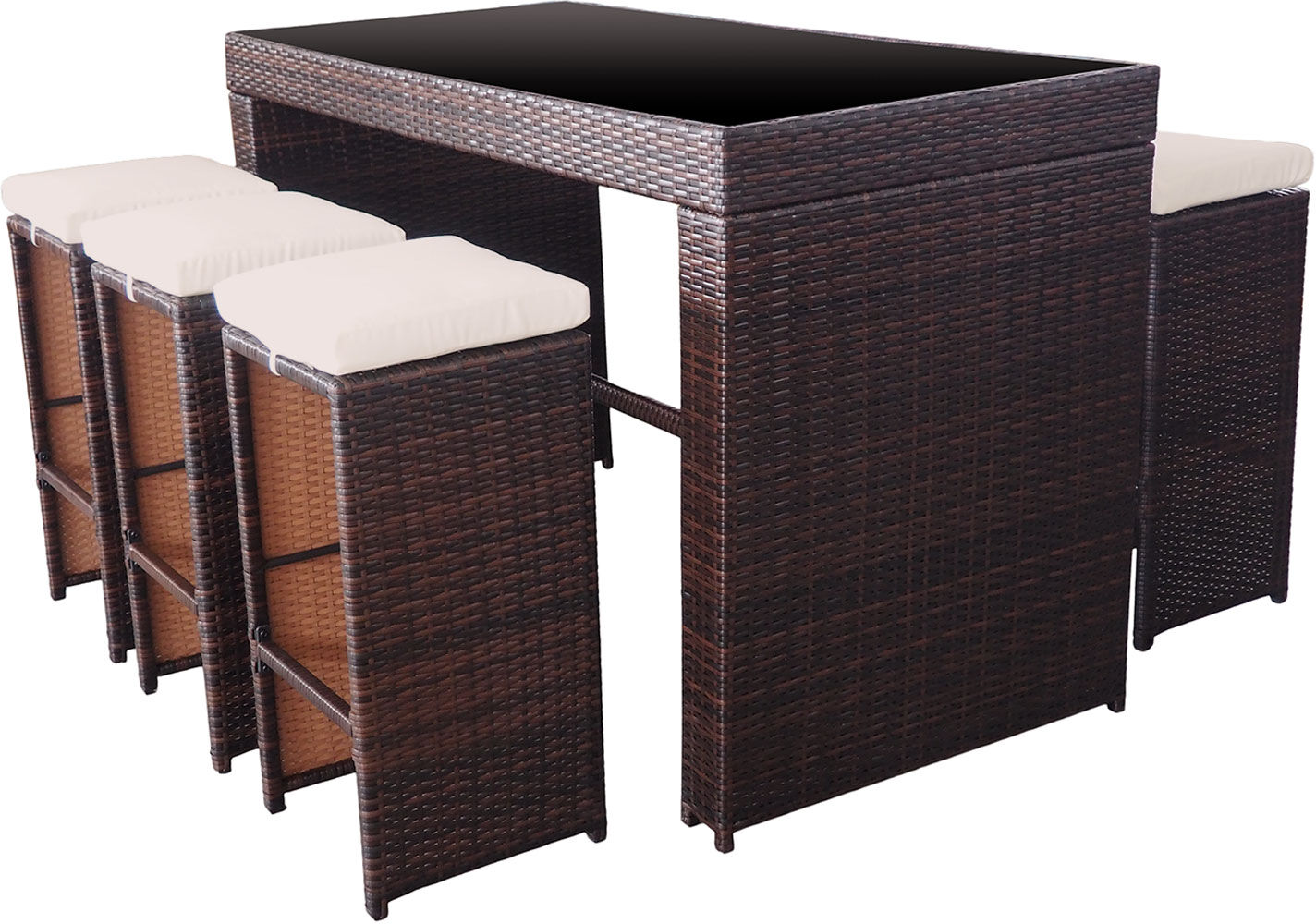 Happy Garden Mange debout PILAT en résine tressée marron 6 places - coussins crème Happy Garden Mange debout PILAT en résine tressée marron 6 places - coussins crème