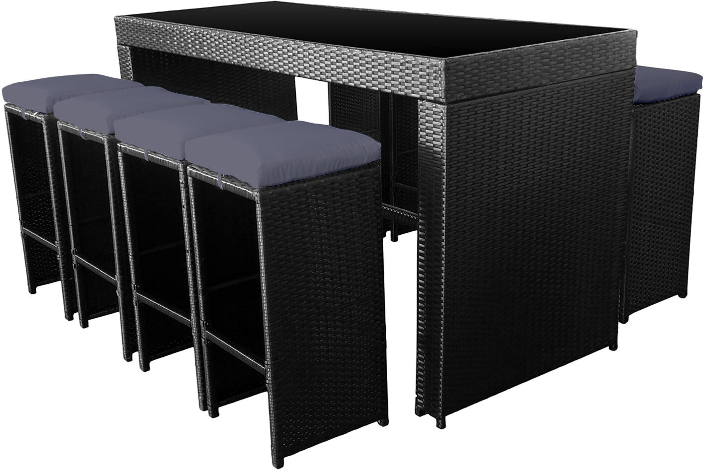 Happy Garden Mange debout PILAT en résine tressée noir 8 places - coussins gris Happy Garden Mange debout PILAT en résine tressée noir 8 places - coussins gris