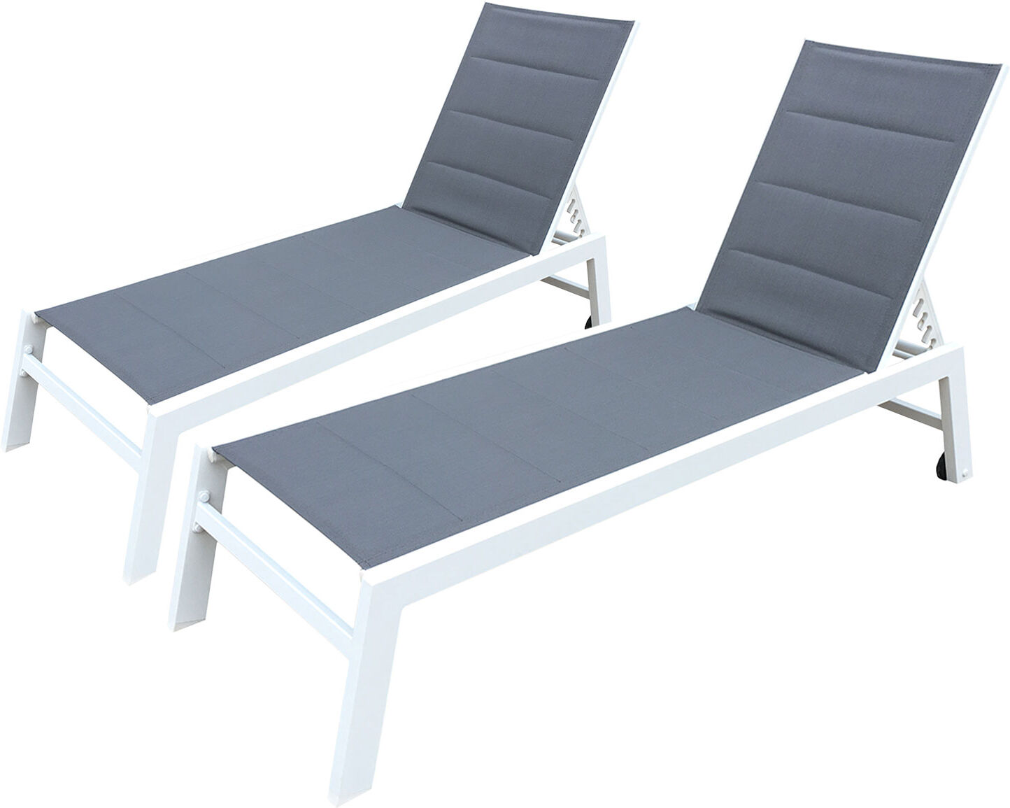 Happy Garden Lot de 2 bains de soleil BARBADOS en textilène gris - aluminium blanc Happy Garden Lot de 2 bains de soleil BARBADOS en textilène gris - aluminium blanc