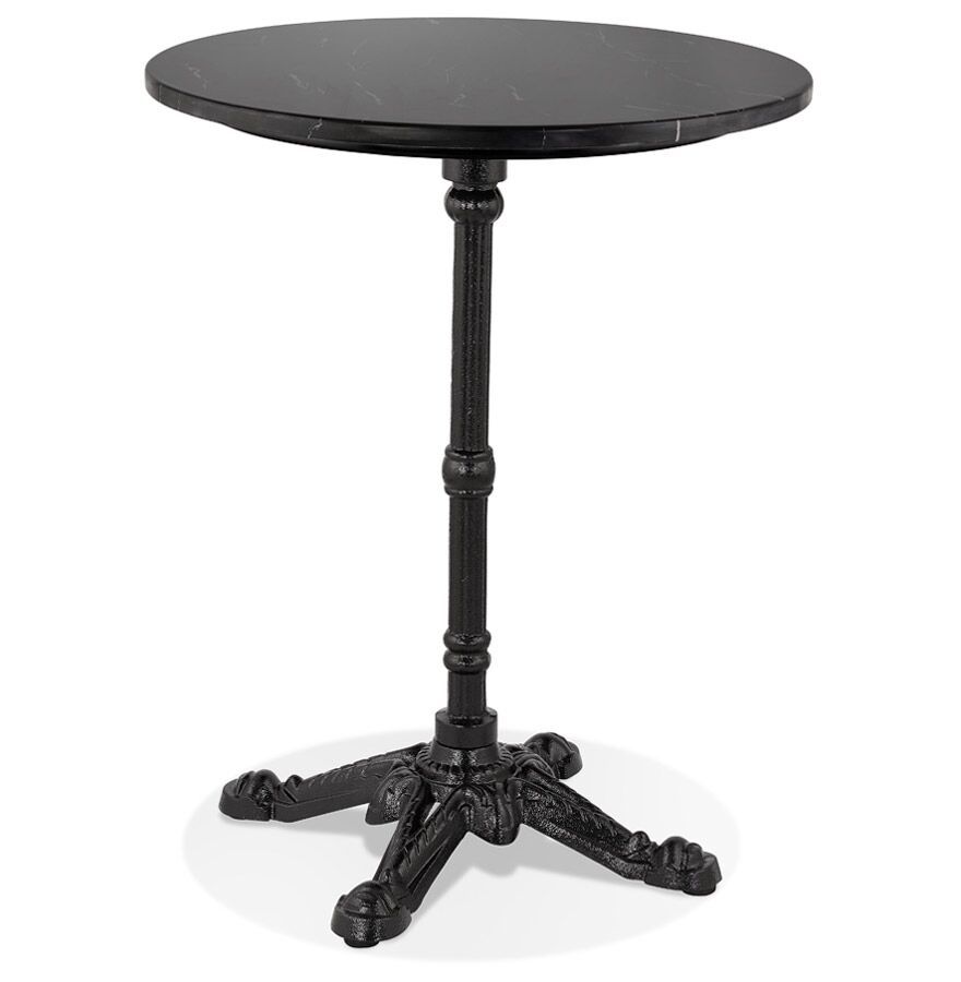 Alterego Petite table bistrot ronde 'MARAY' style rustique en pierre effet marbre et métal noir - Ø 60 cm