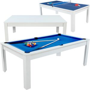 Catenaccio Table billard convertible 7FT Prego blanc éclatant tapis bleu royal - Publicité Catenaccio Table billard convertible 7FT Prego blanc éclatant tapis bleu royal - Publicité