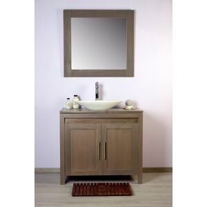 Saniteck Meuble et miroir de salle de bain teck 90 A3 - Grey