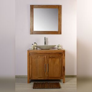 Saniteck Meuble et miroir de salle de bain en teck 90 - Grey naturel