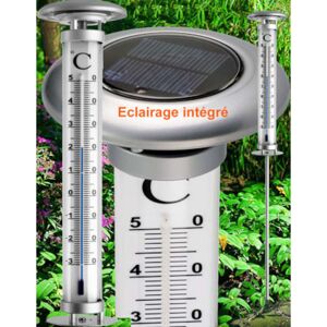 Thermomètre à planter de jardin à éclairage solaire.  T-12.2057