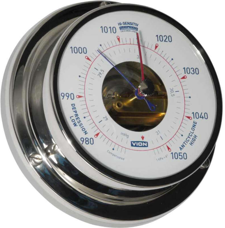 VION Baromètre  HI-SENS  ou indicateur de marée inox Hi-Sensitiv diam: 95 mm (mouvement apparent) VION V-A-80 VION Baromètre  HI-SENS  ou indicateur de marée inox Hi-Sensitiv diam: 95 mm (mouvement apparent) VION V-A-80