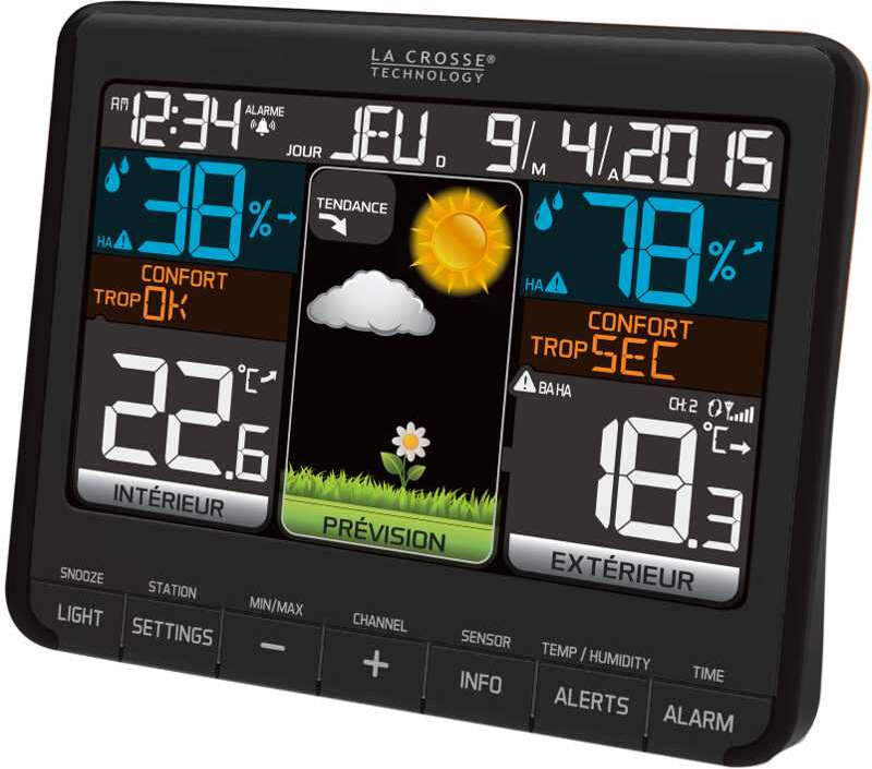 LA CROSSE TECHNOLOGY Station Météo   Thermo/hygro LCD Couleur, alarmes, prise USB et 3 canaux LA CROSSE TECHNOLOGY WS6825 LA CROSSE TECHNOLOGY Station Météo   Thermo/hygro LCD Couleur, alarmes, prise USB et 3 canaux LA CROSSE TECHNOLOGY WS6825