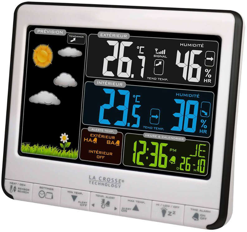 LA CROSSE TECHNOLOGY Station Météo   Thermo/hygro LCD Couleur, alarmes et prise USB de charge LA CROSSE TECHNOLOGY WS6826