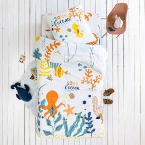 Colombine des petits Linge de lit enfant Marius coton - Imprimé aquatiques - Taie D'oreiller Forme Sac : 63x63cm - Blanc - Colombine Des PetitsPoissons, tortues, hippocampes, pieuvres ou encore étoiles de mer, vos chérubins plongeront en plein coeur de la