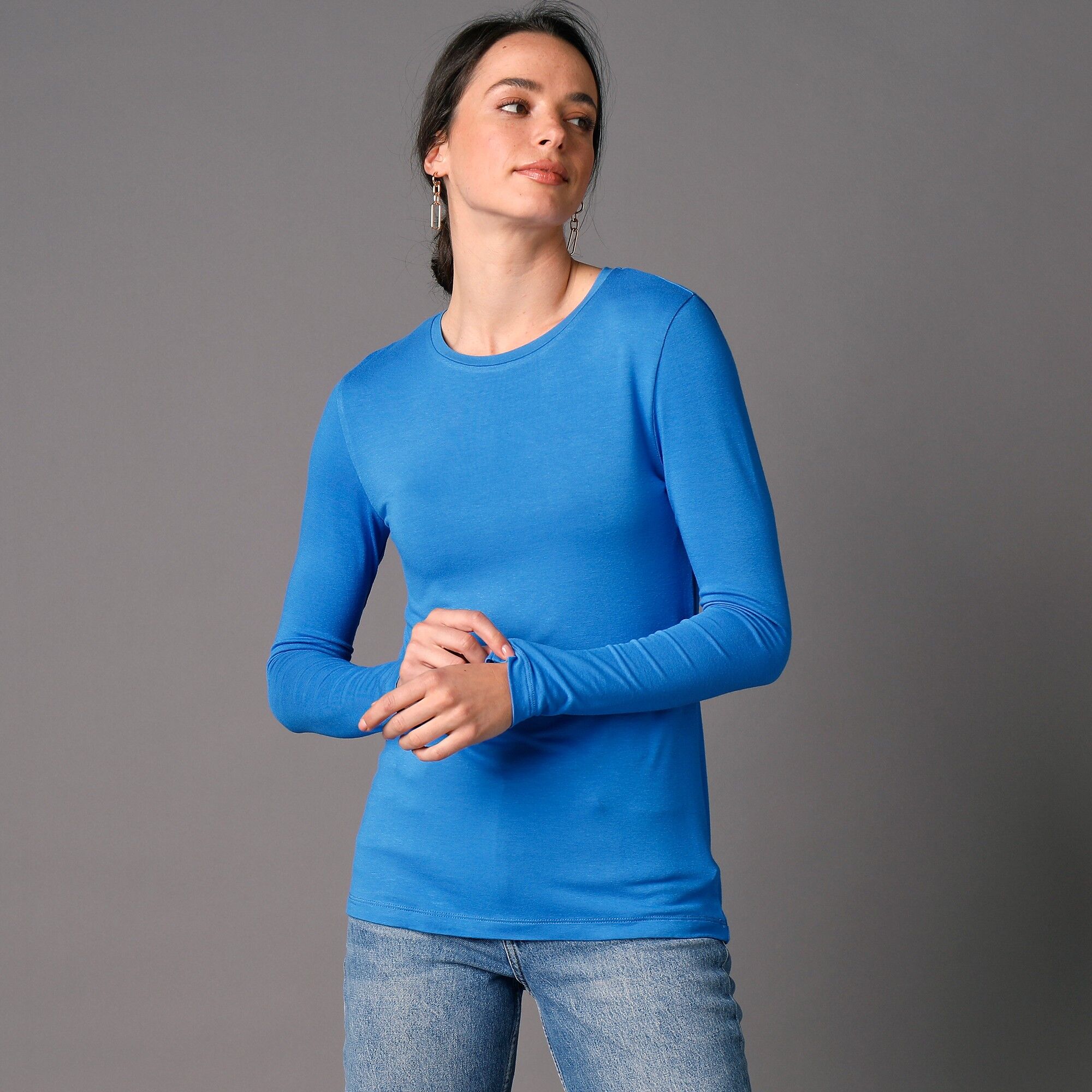 Colors&Co Tee-shirt uni col rond viscose stretch - 46/48 - Bleu - Colors&co  - Vert - Size: 54