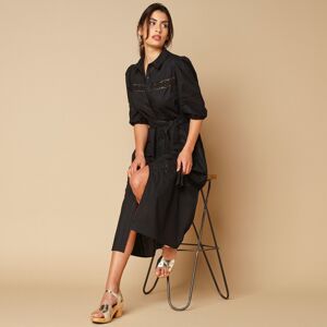 Lora Zellini Robe chemisier macramé, popeline coton - 38 - Noir - Lora ZelliniDes incrustations de macramé et une longueur midi font de cette robe un essentiel des beaux jours ! Bien pensée avec son volume 