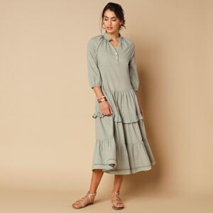 Lora Zellini Robe longue plumetis, fils brillants - 36 - Kaki - Lora ZelliniLa robe 100% féminine de l'été est arrivée ! Une base évasée avec de grands volants pour virevolter selon vos envies, et un coton dobby doré pour scintiller de mille feux, que dem