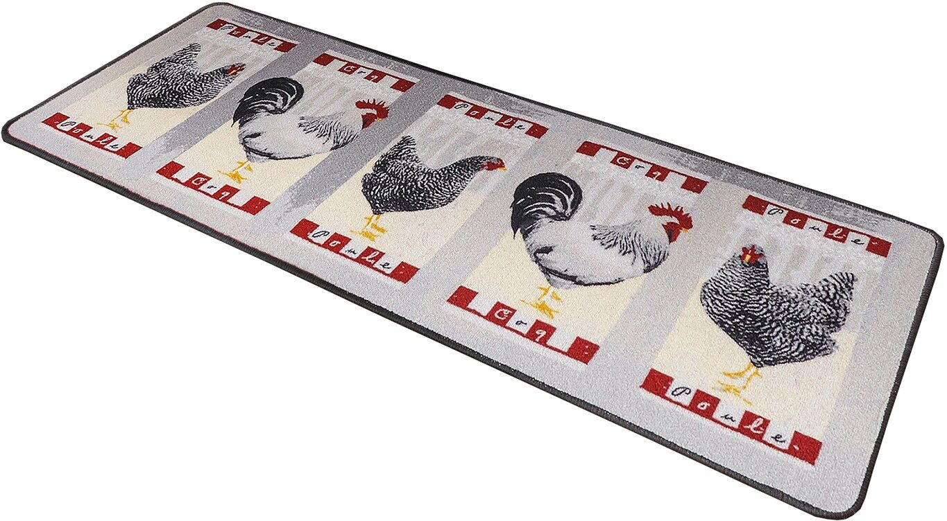 Tapis cuisine motif poules coq - BlancheporteCes 2 poules et ce coq imprimés sur ce tapis protègent vos sols contre les gouttes d'eau dans votre cuisine, véranda...46X98Beige