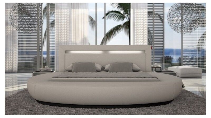 gdegdesign Lit rond design blanc 140x190 cm simili cuir - Kovel